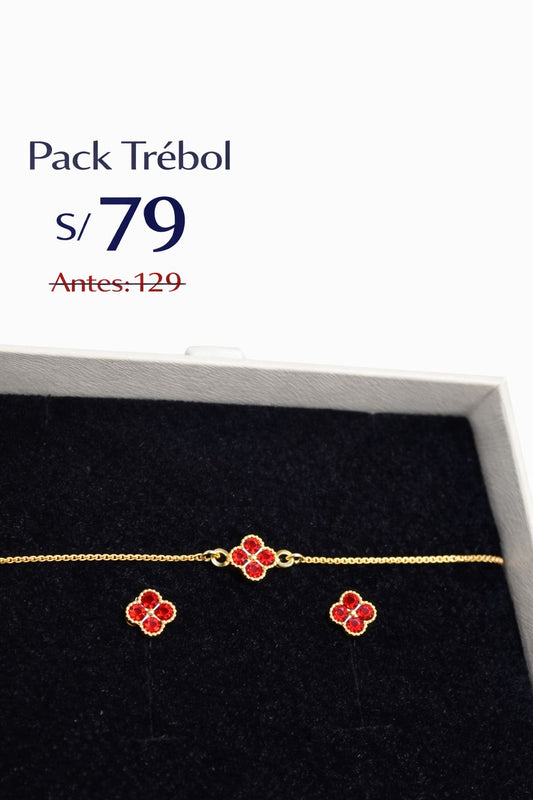 Pack - Trebol Rojo (Pulsera + Aretes)
