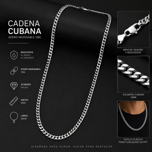 Cadena Miami Cuban Silver 5mm - Acero 316L