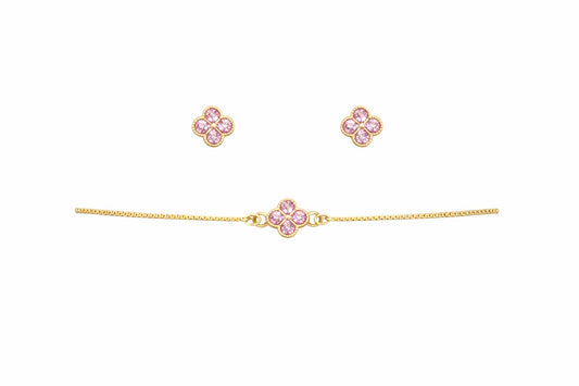 Pack - Trebol Rosa (Pulsera + Aretes)