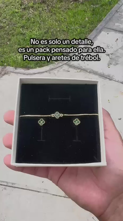 Pack - Trébol  Verde (Pulsera + Aretes)